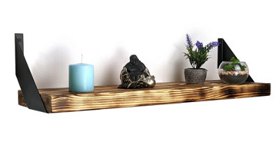 Reclaimed Wooden Shelf with Bracket FLAT 9" 220mm - Colour Burnt - Length 20cm