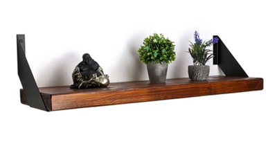 Reclaimed Wooden Shelf with Bracket FLAT 9" 220mm - Colour Dark Oak - Length 100cm