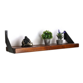 Reclaimed Wooden Shelf with Bracket FLAT 9" 220mm - Colour Dark Oak - Length 100cm