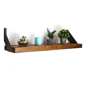 Reclaimed Wooden Shelf with Bracket FLAT 9" 220mm - Colour Medium Oak - Length 100cm