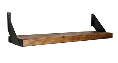 Reclaimed Wooden Shelf with Bracket FLAT 9" 220mm - Colour Medium Oak - Length 60cm