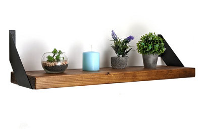 Reclaimed Wooden Shelf with Bracket FLAT 9" 220mm - Colour Medium Oak - Length 90cm