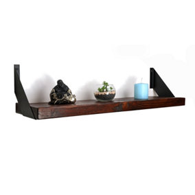 Reclaimed Wooden Shelf with Bracket FLAT 9" 220mm - Colour Walnut - Length 100cm