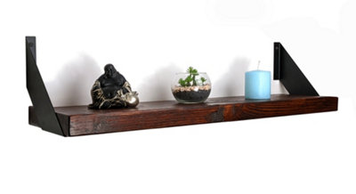 Reclaimed Wooden Shelf with Bracket FLAT 9" 220mm - Colour Walnut - Length 30cm