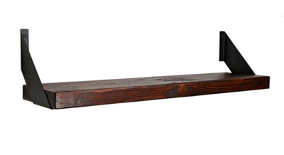 Reclaimed Wooden Shelf with Bracket FLAT 9" 220mm - Colour Walnut - Length 30cm