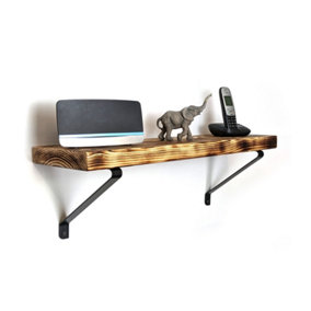 Reclaimed Wooden Shelf with Bracket GALA 9" 220mm - Colour Burnt - Length 150cm