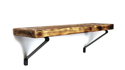 Reclaimed Wooden Shelf with Bracket GALA 9" 220mm - Colour Burnt - Length 210cm