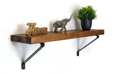 Reclaimed Wooden Shelf with Bracket GALA 9" 220mm - Colour Medium Oak - Length 140cm