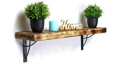 Reclaimed Wooden Shelf with Bracket NEO 9" 220mm - Colour Burnt - Length 130cm