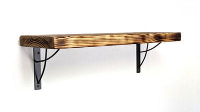 Reclaimed Wooden Shelf with Bracket NEO 9" 220mm - Colour Burnt - Length 130cm