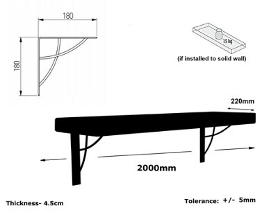 Reclaimed Wooden Shelf with Bracket NEO 9" 220mm - Colour Burnt - Length 200cm