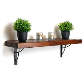 Reclaimed Wooden Shelf with Bracket NEO 9" 220mm - Colour Dark Oak - Length 150cm