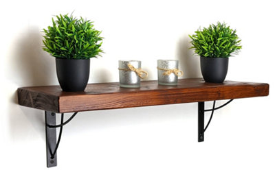 Reclaimed Wooden Shelf with Bracket NEO 9" 220mm - Colour Dark Oak - Length 30cm