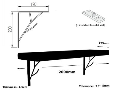 Reclaimed Wooden Shelf with Bracket TREE 7" 170mm - Colour Burnt - Length 200cm