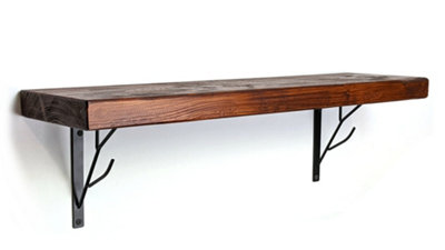 Reclaimed Wooden Shelf with Bracket TREE 7" 170mm - Colour Dark Oak - Length 190cm