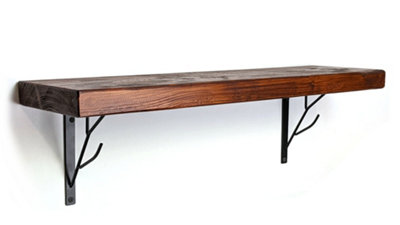 Reclaimed Wooden Shelf with Bracket TREE 7" 170mm - Colour Dark Oak - Length 220cm