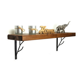 Reclaimed Wooden Shelf with Bracket TREE 7" 170mm - Colour Medium Oak - Length 70cm