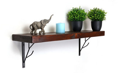 Reclaimed Wooden Shelf with Bracket TREE 7" 170mm - Colour Walnut - Length 100cm