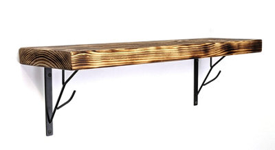 Reclaimed Wooden Shelf with Bracket TREE 9" 220mm - Colour Burnt - Length 200cm