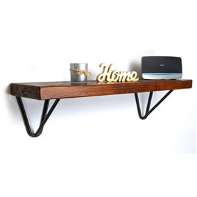 Reclaimed Wooden Shelf with Bracket WIRE 9" 220mm - Colour Dark Oak - Length 150cm