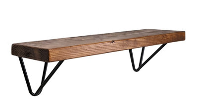 Reclaimed Wooden Shelf with Bracket WIRE 9" 220mm - Colour Medium Oak - Length 100cm