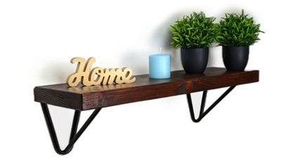 Reclaimed Wooden Shelf with Bracket WIRE 9" 220mm - Colour Walnut - Length 80cm