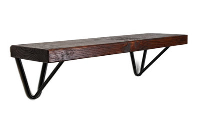 Reclaimed Wooden Shelf with Bracket WIRE 9" 220mm - Colour Walnut - Length 80cm