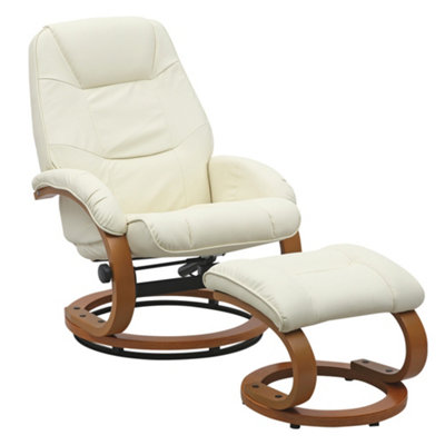 Recliner Armchair PU Leather Swivel Recliner Chair Lounge Chair with Footstool Beige
