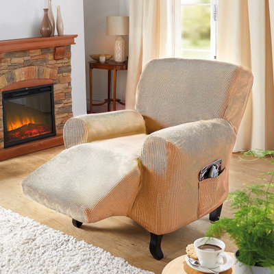 Recliner Chair Cover Biscuit Colour Stretch Fit with Lever Cut Out