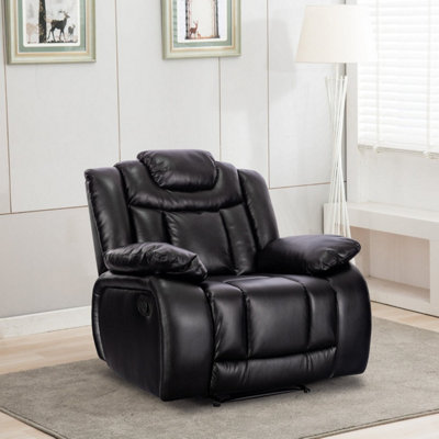 Recliner Manual Chair in Black Faux Leather