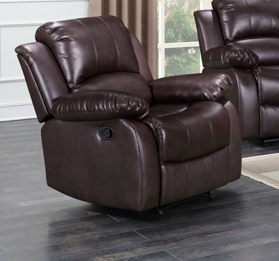 Recliner Manual Chair in Brown Faux Leather