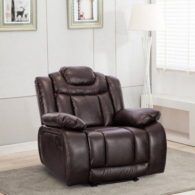 Recliner Manual Chair in Brown Faux Leather