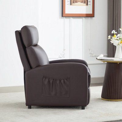 Recliner Pushback Adjustable Reclining Arm chair Faux Leather Brown