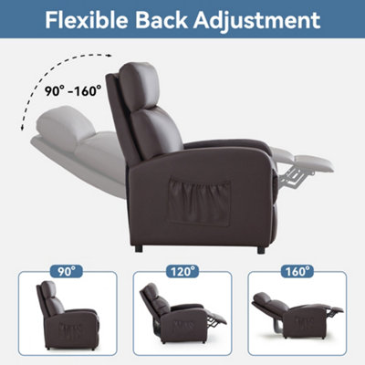 Recliner Pushback Adjustable Reclining Arm chair Faux Leather Brown