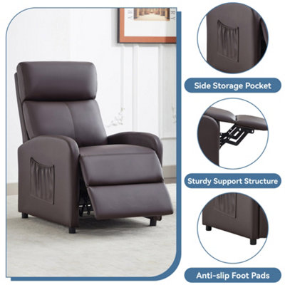 Recliner Pushback Adjustable Reclining Arm chair Faux Leather Brown