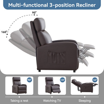 Recliner Pushback Adjustable Reclining Arm chair Faux Leather Brown