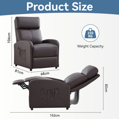 Recliner Pushback Adjustable Reclining Arm chair Faux Leather Brown