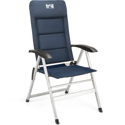 Reclining Camping Chair Folding Aluminium Garden Recliner Sponge Padded Trail - Blue