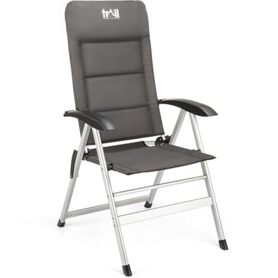 Reclining Camping Chair Folding Aluminium Garden Recliner Sponge Padded Trail - Grey