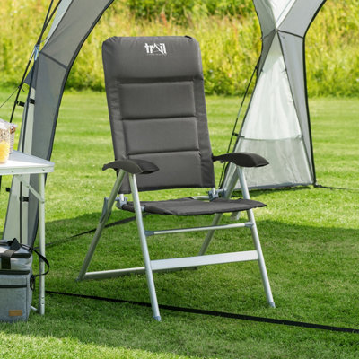 Reclining Camping Chair Folding Aluminium Garden Recliner Sponge Padded Trail - Grey