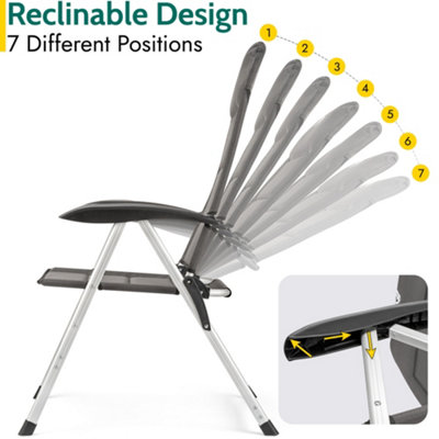 Reclining Camping Chair Folding Aluminium Garden Recliner Sponge Padded Trail - Grey
