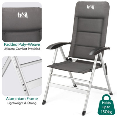 Reclining Camping Chair Folding Aluminium Garden Recliner Sponge Padded Trail Grey