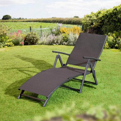 Reclining Outdoor Sun Lounger - 7 Position Folding Chair, Aluminium Frame Summer Garden Furniture