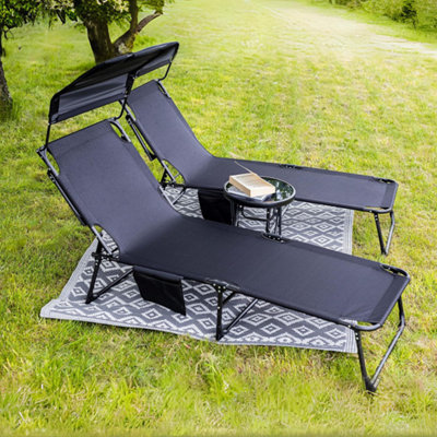 Reclining Sun Lounger with Side Storage Bag - Sun Shade Roof Canopy and 4 Adjustable Modes Chair - 3