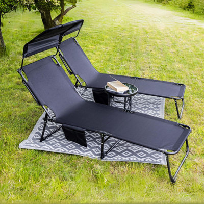 Reclining Sun Lounger with Side Storage Bag Sun Shade Roof Canopy and 4 Adjustable Modes Chair DIY at B Q