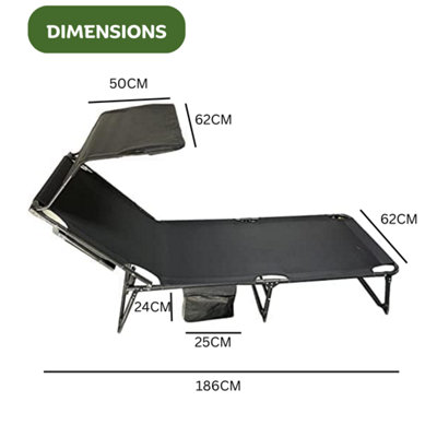 Reclining Sun Lounger with Side Storage Bag - Sun Shade Roof Canopy and 4 Adjustable Modes Chair - 5