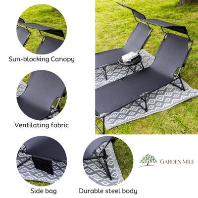 Reclining Sun Lounger with Side Storage Bag - Sun Shade Roof Canopy and 4 Adjustable Modes Chair - 7