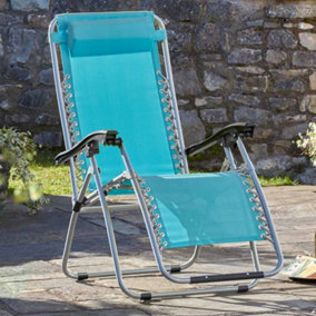 Reclining Sun Lounger Zero Gravity Chair Recliner with Cushion Headrest Folding for Camping, Beach, Deck Chair (1, Marine Blue)