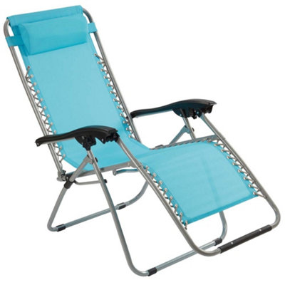 Reclining Sun Lounger Zero Gravity Chair Recliner with Cushion Headrest Folding for Camping, Beach, Deck Chair (1, Marine Blue)