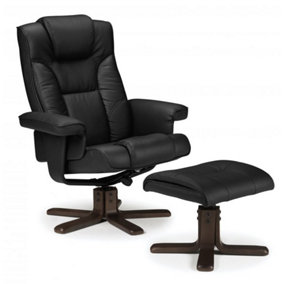 Reclining Swivel Chair with Footstool - Black